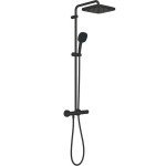 Μπαταρία ντουζιέρας με βέργα και κεφαλή ντους επίτοιχη από ορείχαλκο θερμοστατική 25x25cm, 1 ροής, 1,75m water saving, Matte Black, χρώμα: Μαύρο επιφάνεια: Ματ Επίτοιχες με βέργα και κεφαλή ντους