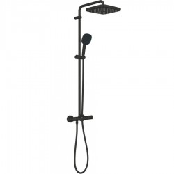 Μπαταρία ντουζιέρας με βέργα και κεφαλή ντους επίτοιχη από ορείχαλκο θερμοστατική 25x25cm, 1 ροής, 1,75m water saving, Matte Black, χρώμα: Μαύρο επιφάνεια: Ματ Επίτοιχες με βέργα και κεφαλή ντους