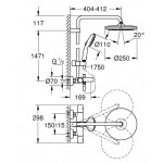 Bathtub tap with showerpipe and overhead shower Wall-mounted material: Brass thermostatic, color: Black surface: Matt Wall-mounted exposed with showerpipe and overhead shower Bathtub tap with showerpipe and overhead shower Wall-mounted material: Brass thermostatic, color: Black surface: Matt Wall-mounted exposed with showerpipe and overhead shower