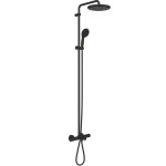 Bathtub tap with showerpipe and overhead shower Wall-mounted material: Brass thermostatic, color: Black surface: Matt Wall-mounted exposed with showerpipe and overhead shower Bathtub tap with showerpipe and overhead shower Wall-mounted material: Brass thermostatic, color: Black surface: Matt Wall-mounted exposed with showerpipe and overhead shower