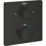 Shower tap Wall-mounted external part 2 way material: Brass thermostatic With plate without hand shower, hose and holder, color: Black surface: Matt Wall-mounted - external part