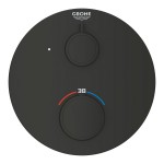 Shower tap Wall-mounted external part 1 way material: Brass thermostatic With plate without hand shower, hose and holder, color: Black surface: Matt Wall-mounted - external part