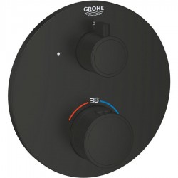 Shower tap Wall-mounted external part 1 way material: Brass thermostatic With plate without hand shower, hose and holder, color: Black surface: Matt Wall-mounted - external part