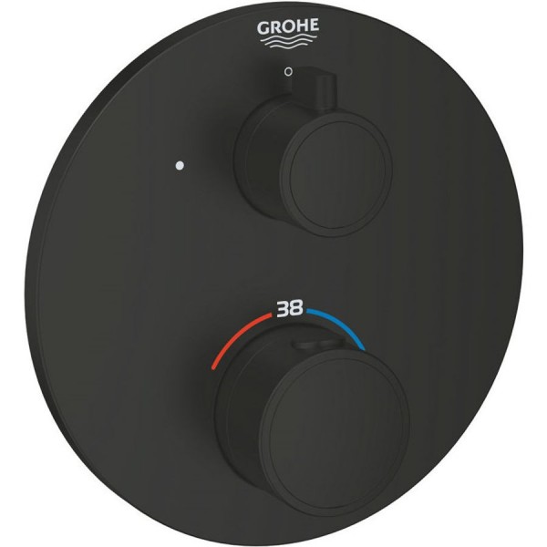 Shower tap Wall-mounted external part 1 way material: Brass thermostatic With plate without hand shower, hose and holder, color: Black surface: Matt Wall-mounted - external part