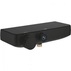 Μπαταρία ντουζιέρας επίτοιχη από ορείχαλκο θερμοστατική κορμός (χωρίς τηλέφωνο, σπιράλ, στήριγμα) με ράφι Phantom Black, χρώμα: Μαύρο επιφάνεια: Ματ Επίτοιχες