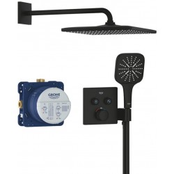 Shower tap and overhead shower Wall-mounted concealed - complete set 2 way material: Brass thermostatic Phantom Black, color: Black surface: Matt
