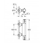 Μπαταρία ντουζιέρας επίτοιχη από ορείχαλκο θερμοστατική κορμός (χωρίς τηλέφωνο, σπιράλ, στήριγμα) με ροζέτες, water saving, , Matte Black, χρώμα: Μαύρο επιφάνεια: Ματ Επίτοιχες