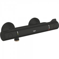 Μπαταρία ντουζιέρας επίτοιχη από ορείχαλκο θερμοστατική κορμός (χωρίς τηλέφωνο, σπιράλ, στήριγμα) με ροζέτες, water saving, , Matte Black, χρώμα: Μαύρο επιφάνεια: Ματ Επίτοιχες