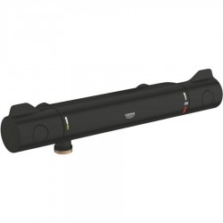 Μπαταρία ντουζιέρας επίτοιχη από ορείχαλκο θερμοστατική κορμός (χωρίς τηλέφωνο, σπιράλ, στήριγμα) χωρίς ροζέτες, water saving, , Matte Black, χρώμα: Μαύρο επιφάνεια: Ματ Επίτοιχες