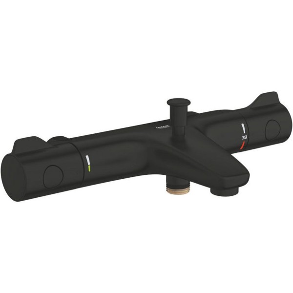 Bathtub tap Wall-mounted exposed material: Brass without hand shower, hose and holder thermostatic, color: Black surface: Matt Wall-mouned exposed