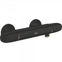 Shower tap Wall-mounted exposed material: Brass thermostatic without hand shower, hose and holder, color: Black surface: Matt Wall-mouned exposed