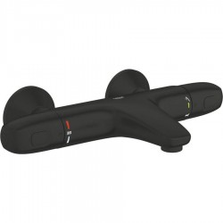 Μπαταρία μπανιέρας επίτοιχη από ορείχαλκο κορμός (χωρίς τηλέφωνο, σπιράλ, στήριγμα), Matte Black θερμοστατική, χρώμα: Μαύρο επιφάνεια: Ματ Επίτοιχες