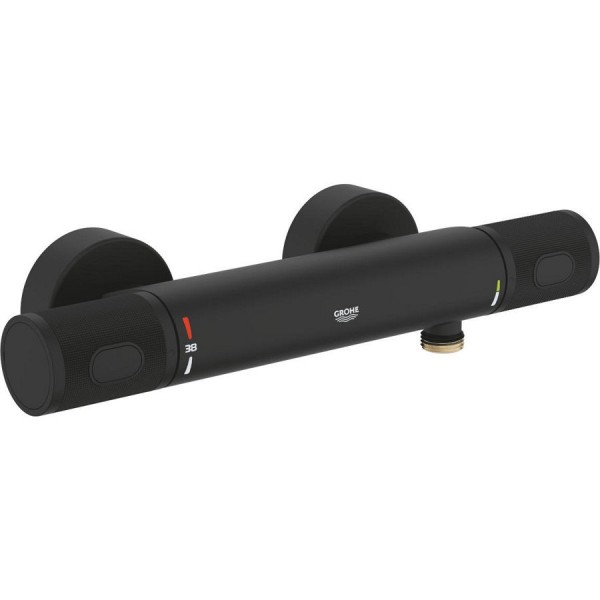 Shower tap Wall-mounted exposed material: Brass thermostatic without hand shower, hose and holder, color: Black surface: Matt Wall-mouned exposed Shower tap Wall-mounted exposed material: Brass thermostatic without hand shower, hose and holder, color: Black surface: Matt Wall-mouned exposed