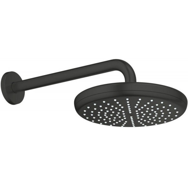 Κεφαλή ντους επίτοιχος τύπος 21x21 από ορείχαλκο 1 ροής & βραχίονα 28,6cm, 9,5lt/m water saving, Matte Black, χρώμα: Μαύρο επιφάνεια: Ματ Κεφαλές ντους