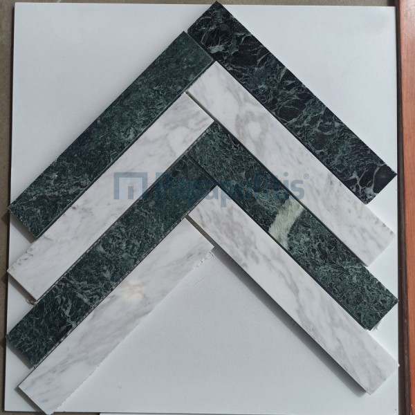 Ψαροκόκκαλο μαρμάρου 45x40 White Thassos/ Green Tinos, απόχρωση: Mix Ψαροκόκκαλα