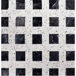 Patchwork μαρμάρου 40,5x40,5 Blue Star (3x3cm) επιφάνεια: Ματ, απόχρωση: Λευκό/Μαύρο