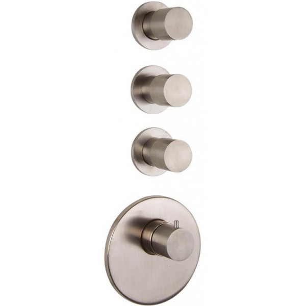Shower tap Wall-mounted external part 3 way 4 holes material: Inox thermostatic without hand shower, hose and holder, color: Chrome surface: Brushed Wall-mounted - external part