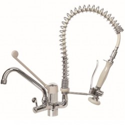 Μπαταρία κουζίνας επικαθήμενη από ορείχαλκο με ντους λάντζας χαμηλού ύψους Y50cm R1019, χρώμα: Χρωμέ επιφάνεια: Γυαλιστερή Επικαθήμενες