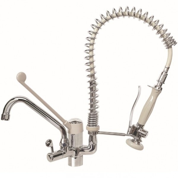 Kitchen tap Deck-mounted material: Brass with shower, color: Chrome surface: Glossy Deck-mounted Kitchen tap Deck-mounted material: Brass with shower, color: Chrome surface: Glossy Deck-mounted