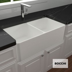 Νεροχύτης κεραμικός 80x41,9 επιφάνεια: Λεία ματ χωρίς πάγκο υποκαθήμενος, 2 γούρνες (83,8x45,7cm) White, χρώμα: Λευκό Κεραμικοί