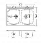 Sink Stainless (Steel) 80x50 material: Inox surface: Matt free nested 2 cabinet, color: Chrome Stainless steel