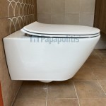 Wall-mounted toilet & toilet seat soft closing, style: Sandwich hidden fixation Rimless Slim 54x36 surface: Glossy, color: White Wall-mounted Wall-mounted toilet & toilet seat soft closing, style: Sandwich hidden fixation Rimless Slim 54x36 surface: Glossy, color: White Wall-mounted