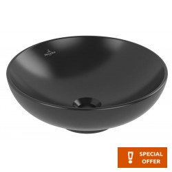 Νιπτήρας ελευθέρας τοποθέτησης 42x42x12 από πορσελάνη με υπερχείλιση χωρίς οπή  ceramic plus Ebony, χρώμα: Μαύρο επιφάνεια: Ματ Ελευθέρας τοποθέτησης