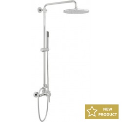Shower tap with showerpipe and overhead shower Wall-mounted material: Brass thermostatic, color: Chrome surface: Glossy Wall-mounted exposed with showerpipe and overhead shower