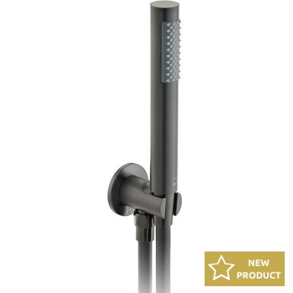 Shower head W/ hose, holder and outlet elbow 1 jet, color: Black surface: Brushed Hand showers Shower head W/ hose, holder and outlet elbow 1 jet, color: Black surface: Brushed Hand showers