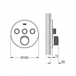 Μπαταρία ντουζιέρας εντοιχιζόμενη εξωτερικό μέρος 3 εξόδων από ορείχαλκο θερμοστατική με ξεχωριστές εξόδους με πλακέτα brushed hard graphite, χρώμα: Γκρι επιφάνεια: Βουρτσισμένη Εντοιχιζόμενες εξωτερικό μέρος