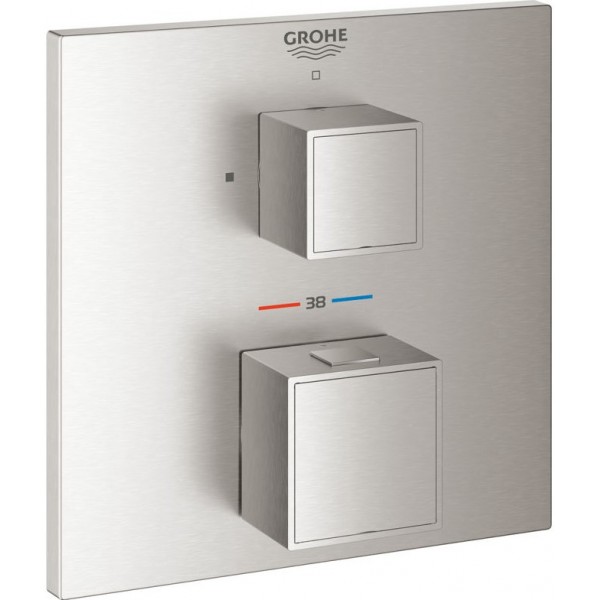 Shower tap Wall-mounted external part 1 way material: Brass thermostatic With plate without hand shower, hose and holder, color: Chrome surface: Brushed Wall-mounted - external part
