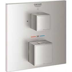 Μπαταρία ντουζιέρας εντοιχιζόμενη εξωτερικό μέρος 1 εξόδου από ορείχαλκο θερμοστατική με πλακέτα supersteel, χρώμα: Χρωμέ επιφάνεια: Βουρτσισμένη Εντοιχιζόμενες εξωτερικό μέρος