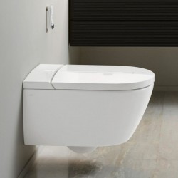 Σετ Λεκάνη επίτοιχη (κρεμαστή) με ντους υψηλής πίεσης + Κάλυμμα Wrapover ηλεκτρονική με αυτοκαθαρισμό με θερμαινόμενο κάθισμα, ceramic plus Rimless 59,5x38,5 επιφάνεια: Γυαλιστερή, χρώμα: Λευκό Επίτοιχες με ντους