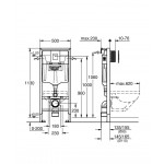 Καζανάκι εντοιχιζόμενο κρεμαστής λεκάνης για τοίχο γυψοσανίδας με πλαίσιο 4 σε 1 , Υ113cm & πλακέτα διπλής λειτουργίας Skate Cosmopolitan χρωμέ & σετ ηχομόνωσης Εντοιχιζόμενα για επίτοιχη λεκάνη