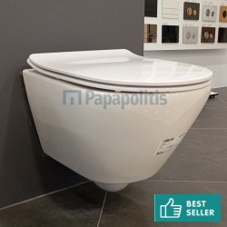 Σετ Λεκάνη επίτοιχη (κρεμαστή) υψηλής πίεσης + Κάλυμμα soft closing Rimless Sandwich slim κρυφή στήριξη quick realase, white alpin 48x36 επιφάνεια: Γυαλιστερή, χρώμα: Λευκό Επίτοιχες ΥΠ