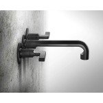 Wash basin tap Wall-mounted - external part 3 holes dual-level Without waste, color: Black Black Metal Brushed PVD material: Brass surface: Brushed Wall-mounted - external part