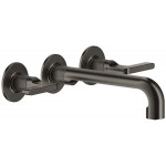Wash basin tap Wall-mounted - external part 3 holes dual-level Without waste, color: Black Black Metal Brushed PVD material: Brass surface: Brushed Wall-mounted - external part