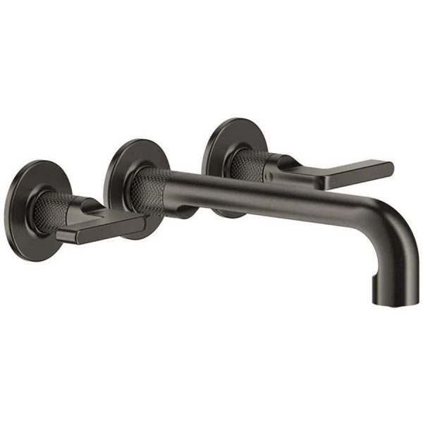 Wash basin tap Wall-mounted - external part 3 holes dual-level Without waste, color: Black Black Metal Brushed PVD material: Brass surface: Brushed Wall-mounted - external part