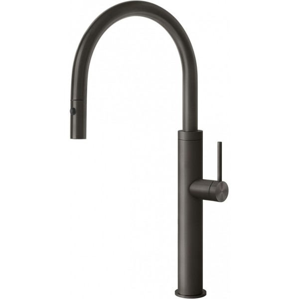 Μπαταρία κουζίνας επικαθήμενη από inox με ντους Black Metal Brushed PVD, χρώμα: Μαύρο επιφάνεια: Βουρτσισμένη Επικαθήμενες