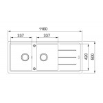 Sink Granite 116x50 left / right nested 2 cabinet, color: Dark Grey Granite