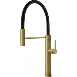 Kitchen tap Deck-mounted material: Inox with shower Brass Brushed PVD, color: Gold surface: Brushed Deck-mounted