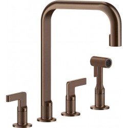 Kitchen tap Deck-mounted material: Brass with shower, color: Bronze surface: Brushed Deck-mounted