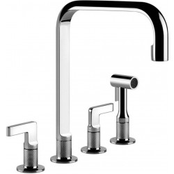 Kitchen tap Deck-mounted material: Brass with shower, color: Chrome surface: Glossy Deck-mounted