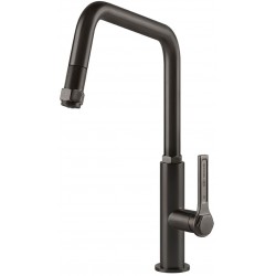 Kitchen tap Deck-mounted material: Brass with shower Black Metal Brushed PVD, color: Black surface: Brushed Deck-mounted