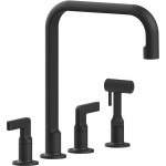 Kitchen tap Deck-mounted material: Brass with shower, color: Black surface: Matt Deck-mounted