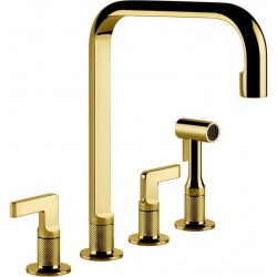 Kitchen tap Deck-mounted material: Brass with shower Gold PVD, color: Gold surface: Glossy Deck-mounted