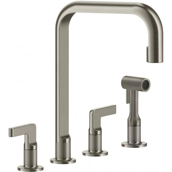 Kitchen tap Deck-mounted material: Brass with shower Finox Brushed Nickel, color: Chrome surface: Brushed Deck-mounted