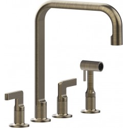 Kitchen tap Deck-mounted material: Brass with shower Antique Brass PVD, color: Bronze surface: Brushed Deck-mounted