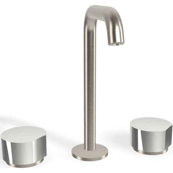 Wash basin tap Deck-mounted dual-level L size material: Brass With push-open waste set, color: Chrome surface: Brushed Deck-mounted Wash basin tap Deck-mounted dual-level L size material: Brass With push-open waste set, color: Chrome surface: Brushed Deck-mounted