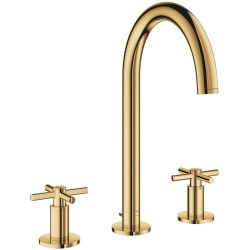 Wash basin tap Deck-mounted dual-level L size material: Brass With pop-up waste set, color: Gold surface: Glossy Deck-mounted